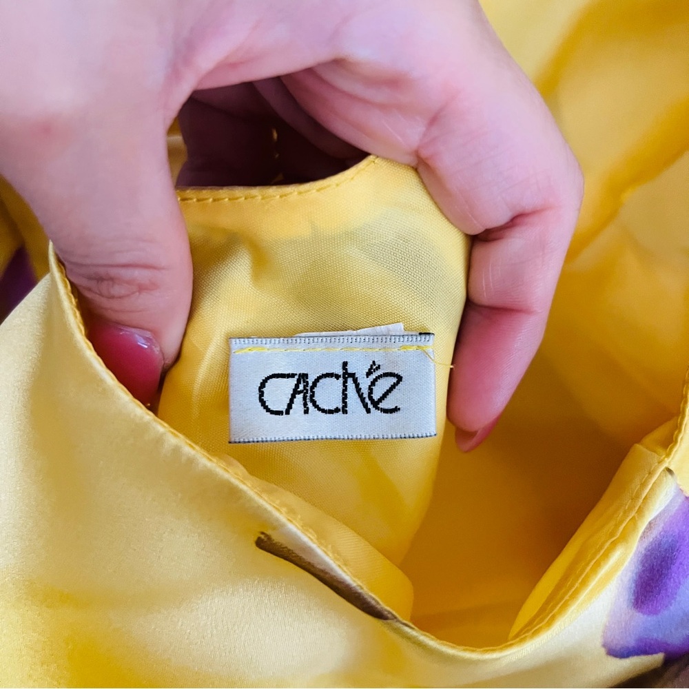 Cache Vintage Yellow Purple Floral Cutout Maxi Dress Size 6 Y2K - Picture 8 of 9